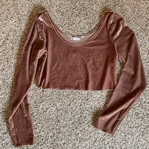 NWT FREE PEOPLE SADIE TOP LIGHT BROWN STRETCH CRUSHED VELVET SIZE SMALL